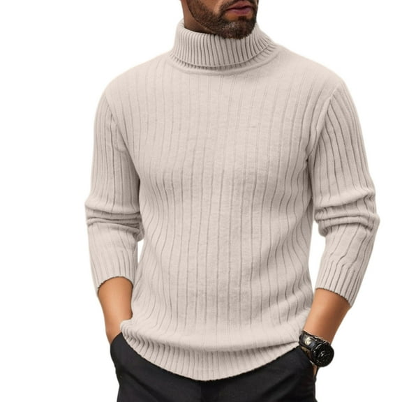 GrmtClth Turtleneck Men Slim Fit Long Sleeve Pullover Ribbed Soft Thermal Sweater 2025 Fall Sweaters Beige XL