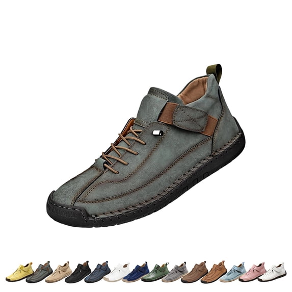 GrmtClth Unisex Handmade Leather Shoes Soft‑Fit Handcrafted Leather Sneakers Non‑Slip Wear‑Resistant Sole Daily Commute Driving Footwear
