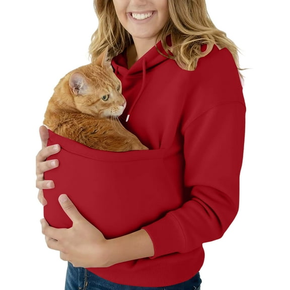 GrmtClth Unisex Pet Carrier Hoodie Fashion Carry Pouch Puppy Kitten Holder Hoodies Soft Comfy Carrier Pullover Shirt with Pet Pocket Red XXL