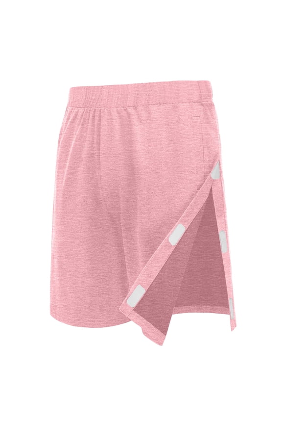 Unisex Side Split Recovery Shorts Snap Closure Cotton Post Knee Hip Surgery Adaptive Lounge Shorts with Pockets Pink XL
