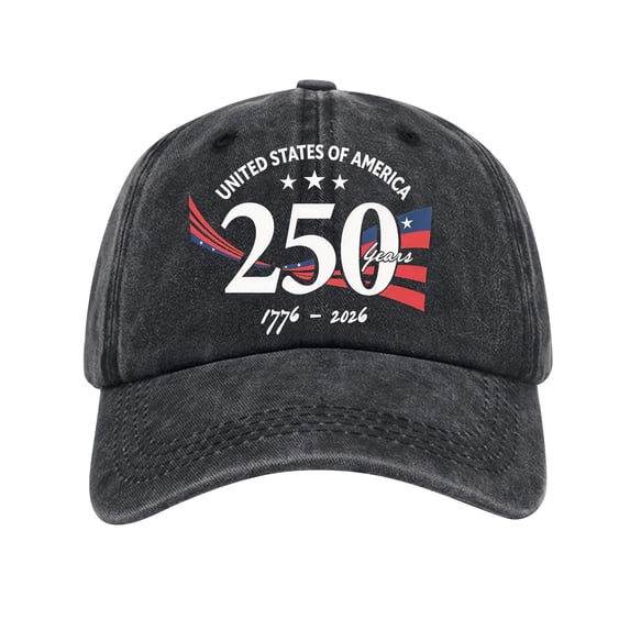 GrmtClth Usa 250th Anniversary Hat Patriotic Caps 1776-2026 Commemorative Baseball Caps Retro Traditional Soft Independence Washed Hat Men and Women Black One Size