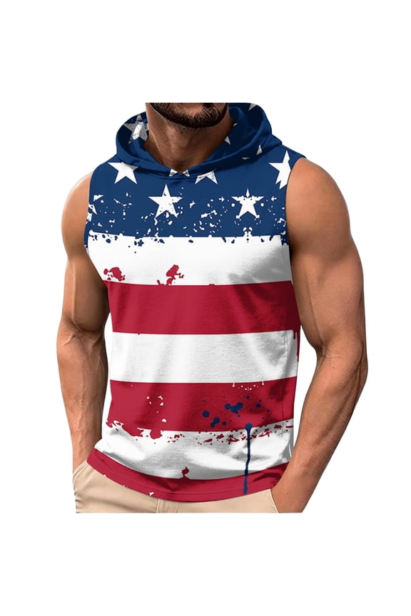 Usa Flag Hooded Tank Tops for Men Patriotic 1776-2026 Lightweight Gym Hoodies Sleeveless Fashion Muscle Shirt Athletic Bodybuilding Clothes Wine 2XL