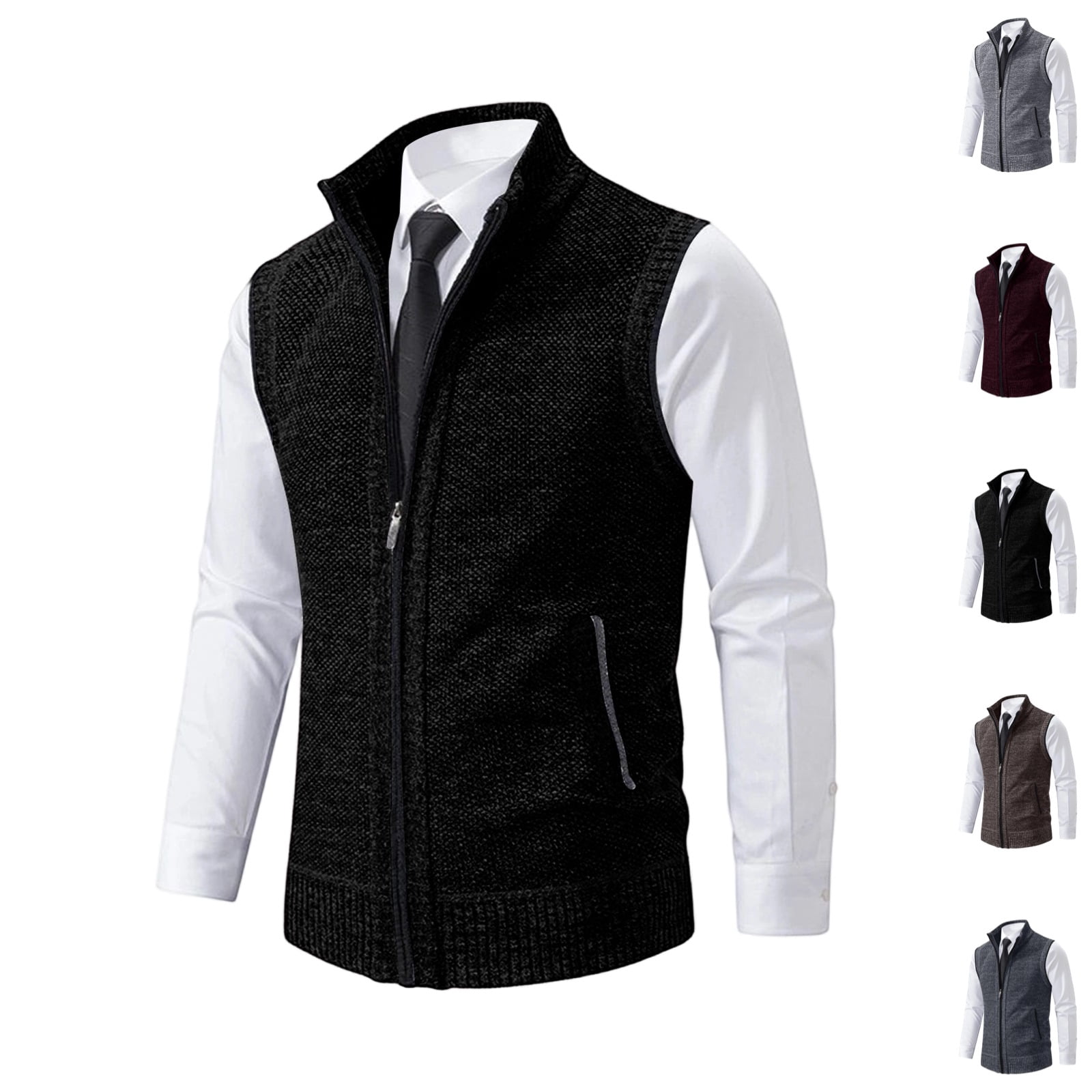 GrmtClth Sweater Vest for Men Fake Two Piece Zip Up Stand Collar