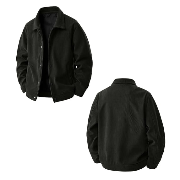 GrmtClth Vintage Mens Corduroy Urban Style Collared Jacket Long Sleeve Snap Front Relaxed Cut Autumn Daily Leisure Outerwear Black XL