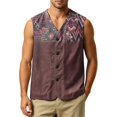 thumbnail image 1 of GrmtClth Vintage Western Aztec Zigzag Print Mens Sleeveless Waistcoat, Lightweight V Neck Button Down Tank Top Travel Daily Wear Deep Red S, 1 of 5