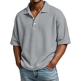 thumbnail image 1 of GrmtClth Waffle Knit Polo Shirt for Men Lightweight Short Sleeve Top Basic Collared T-Shirts Loose Fit Clothing Solid Gray L, 1 of 6