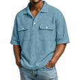 thumbnail image 1 of GrmtClth Waffle Knit Polo Shirts for Men Lightweight Short Sleeve Tops Basic Collared T-Shirt Trend with Pocket Clothes Solid Light Blue 3XL, 1 of 5