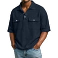 thumbnail image 1 of GrmtClth Waffle Knit Polo Shirts for Men Oversized Short Sleeve Tops Basic Collared T-Shirts Fashion with Pocket Clothes Solid Navy 3XL, 1 of 6