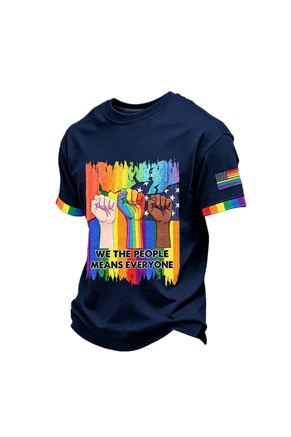 We the People Means Everyone Shirts for Men Pried Rainbow Flag Pattern Tops Equality Short Sleeves Tee Soft Round Neck Clothing Navy 2XL