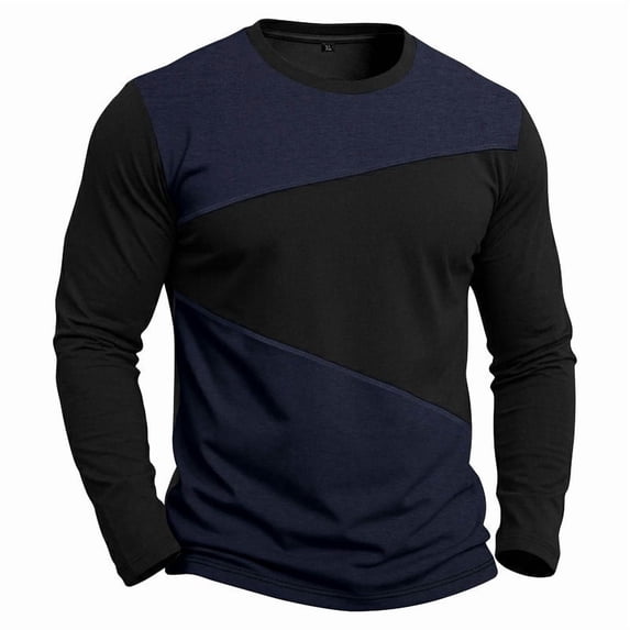 GrmtClth Weekend Trip Diagonal Split Color Block Crew Neck Pullover Shirts for Men, Long Sleeve Loose Casual Vacation Tops Royal Blue L