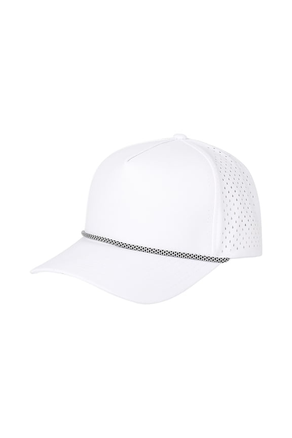 White Laser Cut Ventilated Baseball Cap with Rope Trim Quick Dry Breathable Hat for Sports Travel Daily Use