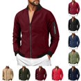 thumbnail image 1 of GrmtClth Windbreaker for Men Slim Fit Zip Bomber Outerwear Contrast Rib Trim Spring Fall Outdoor Walking Casual Coat Wine S, 1 of 5