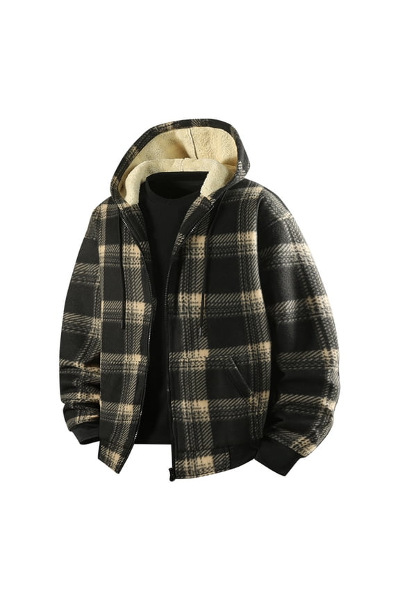 Winter Jackets for Men Trendy Sherpa Lined Check Jackets Comfort Soft Full Zip Long Sleeve Fall Winter Clothes Yellow L