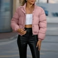 thumbnail image 1 of GrmtClth Winter Jackets for Women Thick Insulated Full Zip Cropped Outerwear Fashion Cozy Soft Stand Collar Long Sleeve Bubble Coat Pink L, 1 of 7