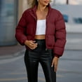 thumbnail image 1 of GrmtClth Winter Jackets for Women Thicken Thermal Zip Up Cropped Coat Trendy Cozy Soft Mock Neck Long Sleeve Bubble Coat Wine L, 1 of 7
