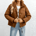 thumbnail image 1 of GrmtClth Winter Jackets for Women Thicken Warm Full Zip Cropped Outerwear Fashion Soft Comfy Stand Collar Long Sleeve Bubble Coat Coffee XXL, 1 of 4