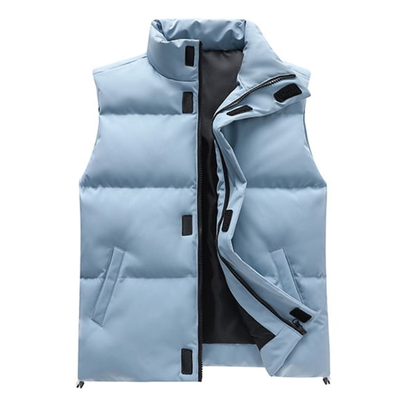 GrmtClth Winter Vest Men Casual Thick Thermal Zip Up Sleeveless Quilted Jackets Lightweight Mock Neck Winter Outerwear with Pockets Light Blue XXXL