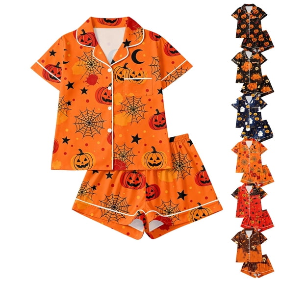 GrmtClth Women Loose‑Relaxed Halloween Night Suit Short Sleeve Notch ...