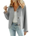thumbnail image 1 of GrmtClth Womens Cropped Trench Coat Casual Oversized Single Breasted Barn Jackets Plaid Lined Lapel Collar Autumn Cropped Jackets Gray L, 1 of 7