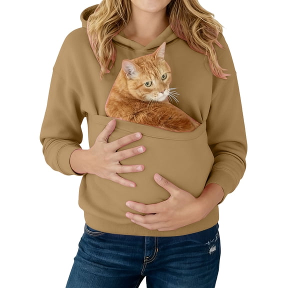 GrmtClth Womens Hoodie with Dog Pouch Oversized Large Pet Pouch Puppy Kitten Holder Hoodies Comfort Soft Carrying Sweatshirt with Pet Pocket Brown M