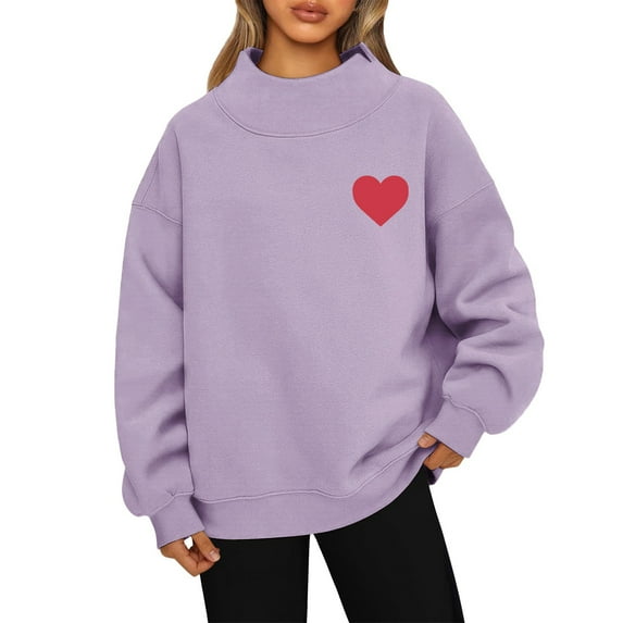GrmtClth Womens Mock Neck Sweatshirt Fashion Graphic Sweatshirts Loose Fit Turtleneck Long Sleeve Pullover Sweatshirts Purple L