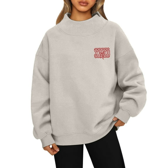 GrmtClth Womens Mock Neck Sweatshirt Oversized Graphic Sweatshirts Soft Comfy Turtleneck Long Sleeve Fall Clothes Khaki S