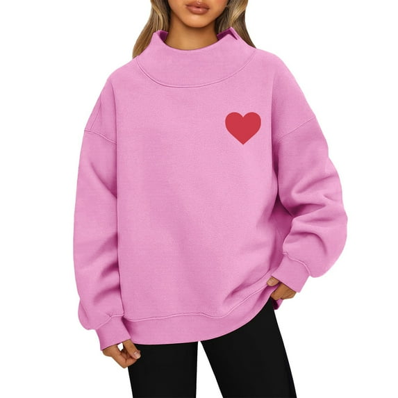 GrmtClth Womens Mock Neck Sweatshirt Trendy Graphic Sweatshirts Loose Fit Turtleneck Long Sleeve Pullover Sweatshirts Pink M