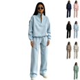 thumbnail image 1 of GrmtClth Womens Trendy 2 Piece Outfit Half Zip Long Sleeve Pullover Relax Wide Leg Pants Soft Autumn Matching Suit, 1 of 6