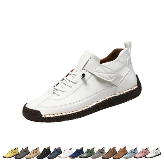 GrmtClth Womens Urban Daily Hand‑Stitched Leather High‑Top Sneakers Wear‑Resistant Outsole Casual Walking Footwear