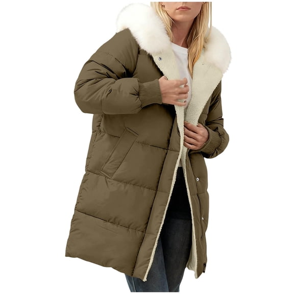 GrmtClth Womens Winter Coats Thicken Warm Sherpa Fleece Lined Parka Outerwear with Faux Fur Hood Cozy Soft Heavyweight Zipper Long Padded Coat Army Green S