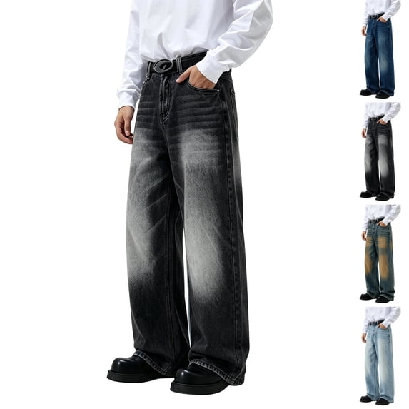 GrmtClth Y2k Baggy Flared Jeans for Men Casual 90s Vintage Bell Bottom Jeans Wide Leg Denim Pants Trendy Relaxed Fit Grunge Pants M