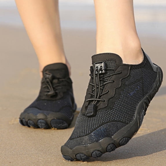 GrmtClth Zero Drop Wide Toe Box Barefoot Sneakers Mens Womens Minimalist Athletic Training Shoes, Breathable Trail Walking Hiking Running Footwear for Outdoor Sports Black (US/8.5)