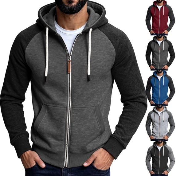 GrmtClth Zip Up Hoodie for Men Lightweight Fleece Sweatshirt Full Zip Color Block Hooded Jacket with Pockets Casual Athletic Autumn Winter Dark Gray M