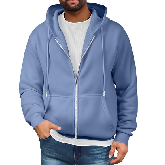 GrmtClth Zip Up Hoodie Men Loose Fit Drawstring Hooded Sweatshirt Fall Casual Long Sleeve Pullover Soft Outerwear with Pockets Sky Blue M