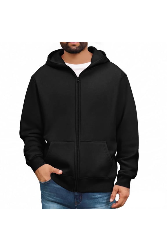 Zip Up Hoodie Men Loose Fit Hooded Sweatshirt 2025 Winter Fashion Long Sleeve Pullover Tops Lightweight Outerwear with Pockets Black M