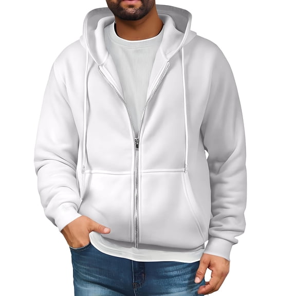 GrmtClth Zip Up Hoodie for Men Loose Fit Drawstring Hooded Sweatshirt Fall Basic Long Sleeve Pullover Lightweight Outerwear with Pockets White XXXL