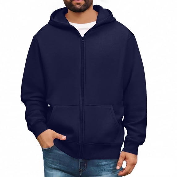 GrmtClth Zip Up Hoodie for Men Loose Fit Hooded Sweatshirt 2025 Winter Fashion Long Sleeve Pullover Soft Outerwear with Pockets Navy M