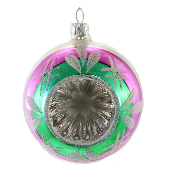 Grn / Purple Ball W/ Reflector - One Glass Ornament 3.5 Inch, Glass - Ornament Czech Republic Bm876
