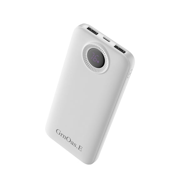 GrnOas.E 10000mAh Portable Power Bank, Ultra Slim Slow Charging External Battery with Short USB-C Cable, White, for Smartphones and Small Electronics