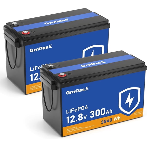 GrnOas.E 12V 300Ah LiFePO4 Lithium Battery, Built-in 150A BMS, 15000 Deep Cycles, 3840Wh, Low Temp Protection Lithium Iron Phosphate Battery for Golf Cart, RV, Trolling Motor, Marine, Solar, off-Grid
