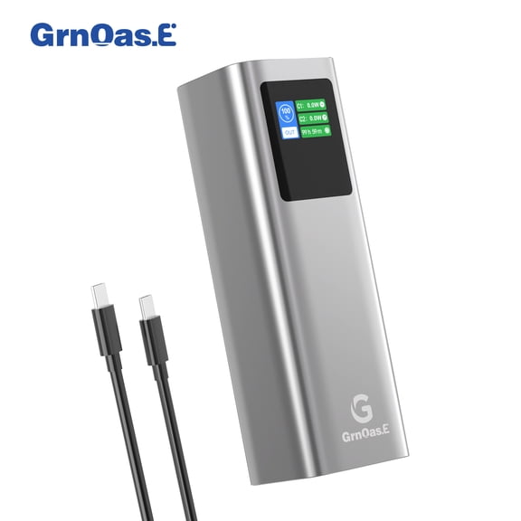 GrnOas.E Silver Gray 27000mAh USB-C Power Bank 140W PD3.1 Laptop Battery Charger Digital Display