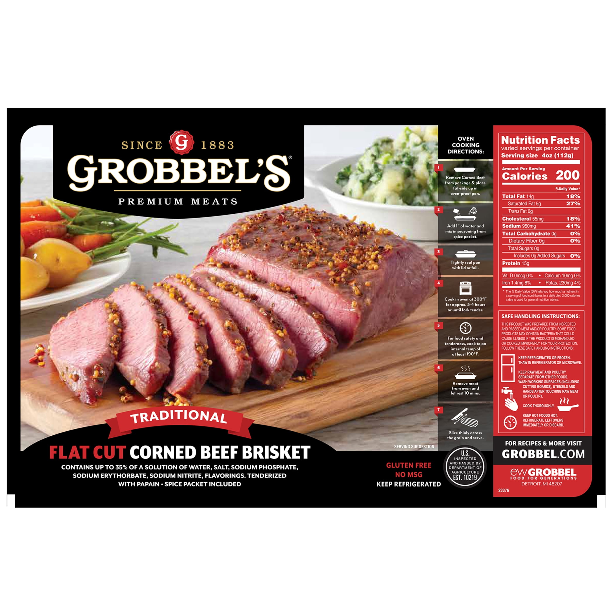 Grobbel's Fresh, Boneless, Corned Beef Brisket Flat, 1 Count, 25 lbs