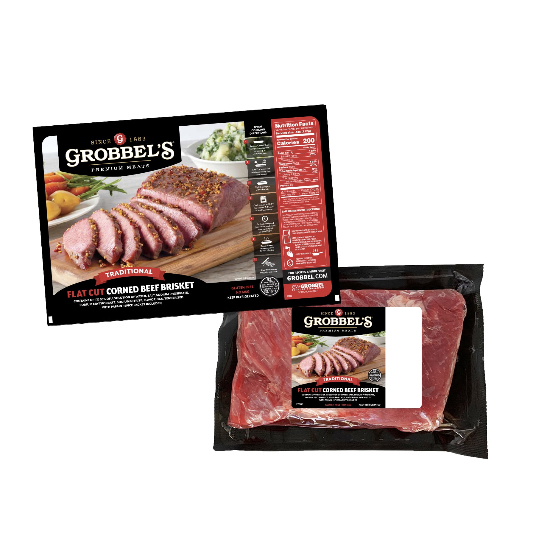 Grobbel's Fresh Corned Beef Brisket Flat, 1 Count, 25 lbs