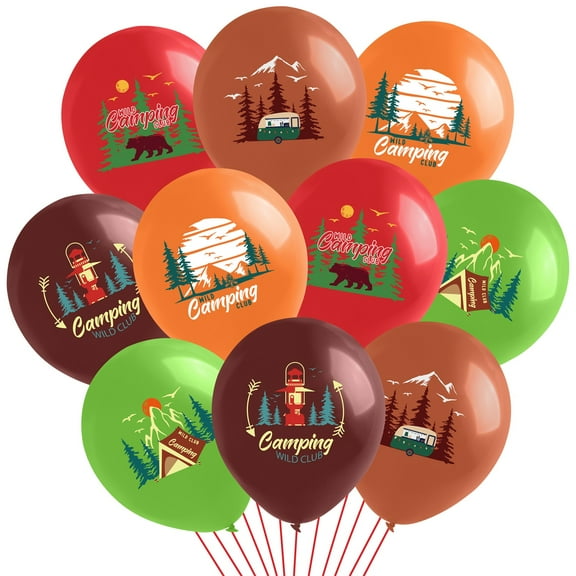 Grobro7 Camping Balloons for Parties Decoration Supplies, Colorful Latex Balloons Red Ribbon Kit for Outdoor Party Decorations