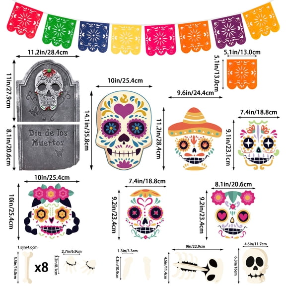 Grobro7 Day Of The Dead Party Decoration Include Square Pennants Skulls,23 Count