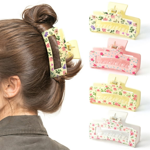 Grobro7 Floral Grab Clips for Party Favours Gifts, 4 Design Retro Rectangular Hair Clips Birthday Gifts for Women and Girls