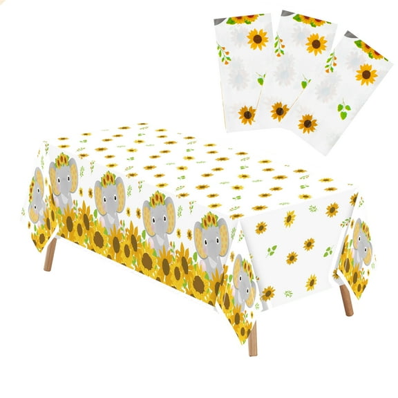 Grobro7 Sunflower Elephant Party Tablecloth Disposable Plastic Waterproof Rectangular Table Covers Gender Reveal Decor Baby Shower Party Supplies, 3Pcs