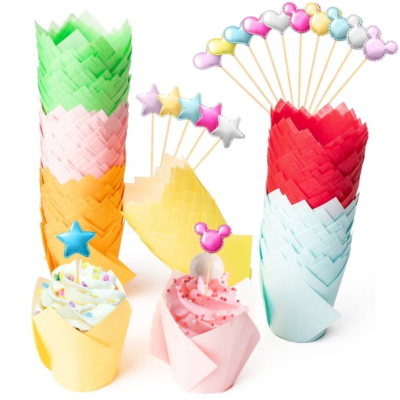 Grobro7 Tulip Cupcake Liners,Oil-Resistant Cake Cups for Baking, 255 Pieces