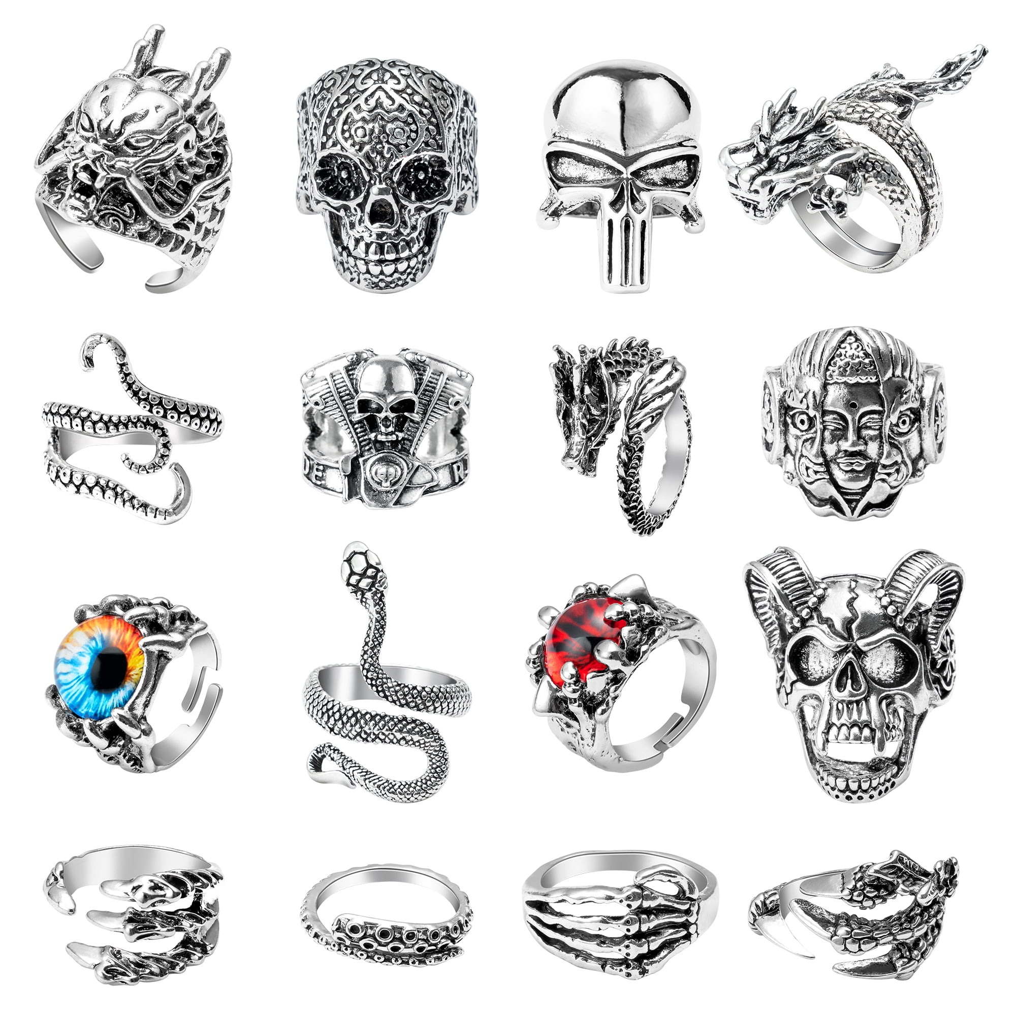 Grobro7 Vintage Punk Ring Set Cool Alloy Jewellery for Men & Women ...