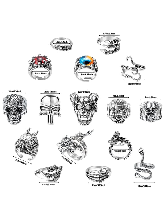 Vintage Punk Ring Set, Alloy Jewelry, 16 Pack